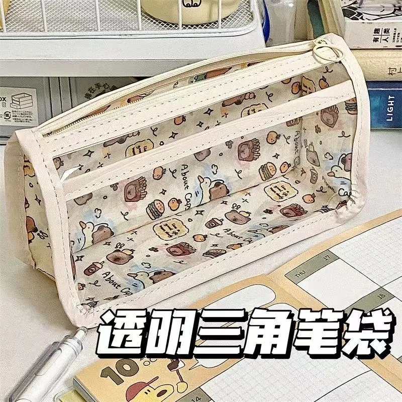 Wholesale Stationery Semi-transparent Zipper Pen Bag Large Capacity Pencil Box Pop Pencil Case for Kids Students