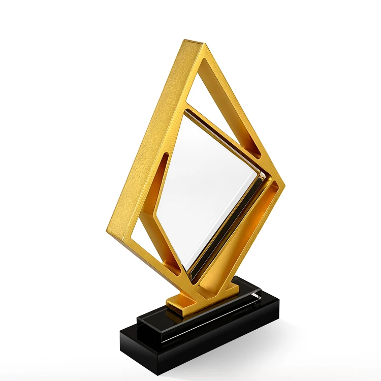 Shining creative metal rhombus crystal trophy team crystal metal trophy for best contribution awards