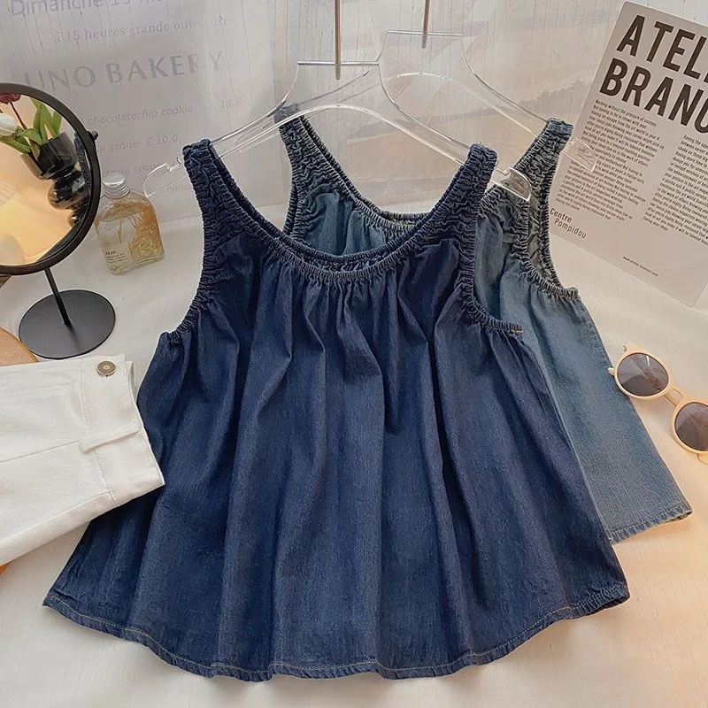 New Boutique Summer Children Denim Vest Sleeveless Fashion Teenagers Girls Blouses