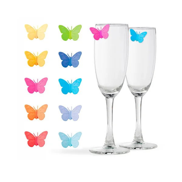 Flower Wine Glass Charms Set of 6 Glass Markers that Work on Stem Glasses - Gift Storage Box