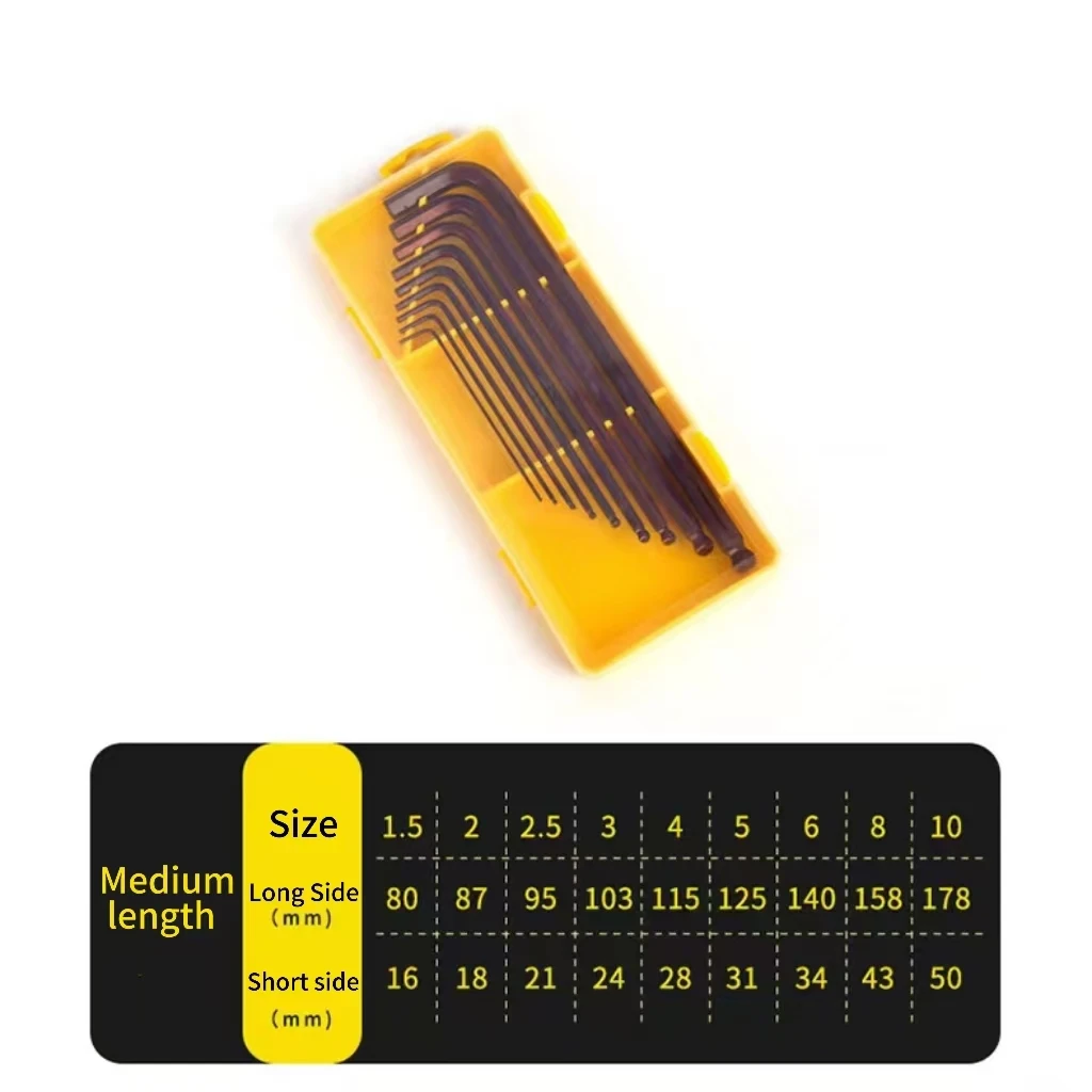 Industrial Grade Copper-Plated Hand Tool Set with Plastic Shell L-Type Ball Head Allen Wrench Metric Measurement System