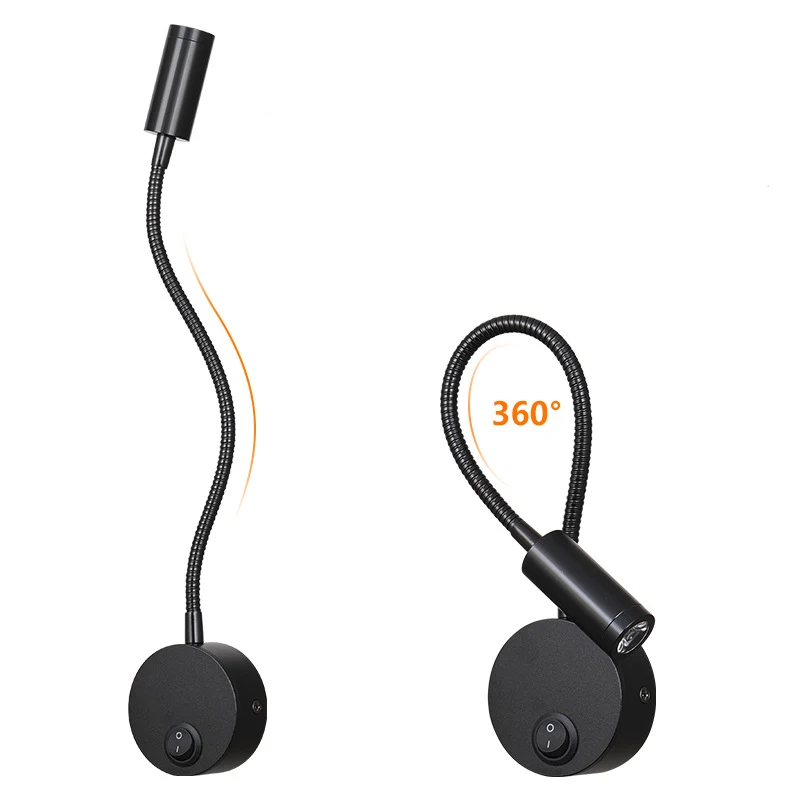 3W LED wall mount light, hotel bedside headboard reading light with flexible gooseneck on/off switch wall lamp