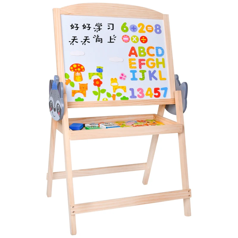 Kids Educational Toys Fold Solid Easel Children Double Sided Adjustable Wood Magic Drawing Board