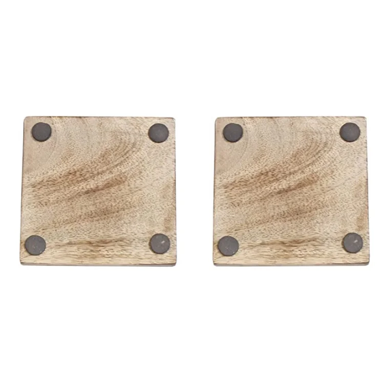 Custom hand made mango wood carefully designed set of 4 wood coasters holder