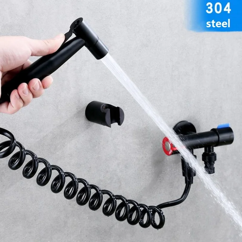 Туалетный Биде опрыскиватель ручной биде shattaf набор женский анальный моющий кран биде туалет с двойным выходом угловой клапан черный 304 горячий