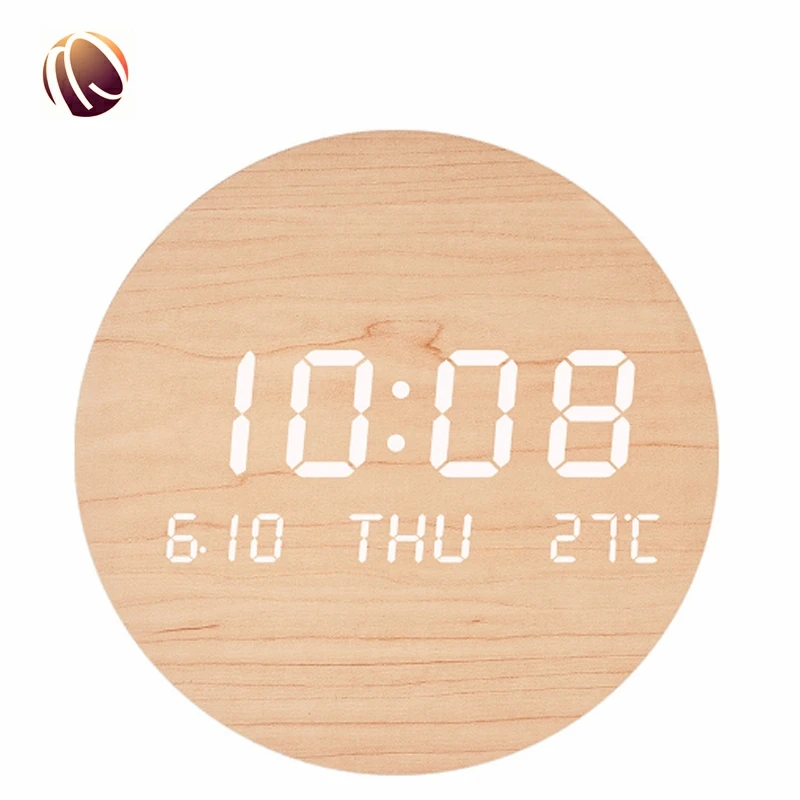 Korea style wood wall clock 30 days working time calendar temperature wireless digital LED wall clock