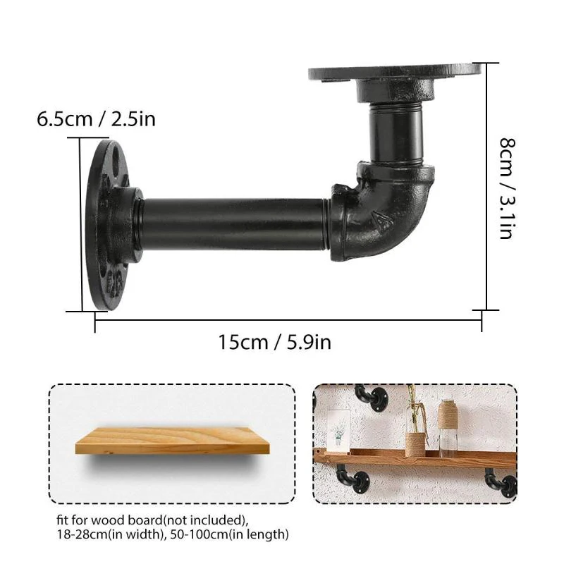 black wall mount iron pipe regal halter brackets  Cast iron vintage home storage supports wall floating shelf bracket and rack