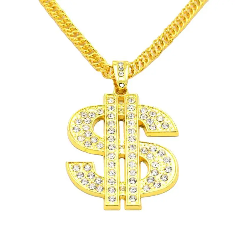 New Jewelry Gold Plated Dollars Sign Mark Crystal Necklace collar Pin pop Street Dance Performance Necklace erkek dollar kolye (1600431574705)
