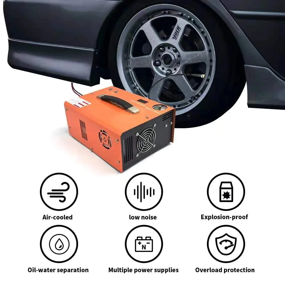 hot sale portable 30mpa 4500 psi 300 bar Oil Free Compressors With Power Supply 12V mini PCP Air Compressor