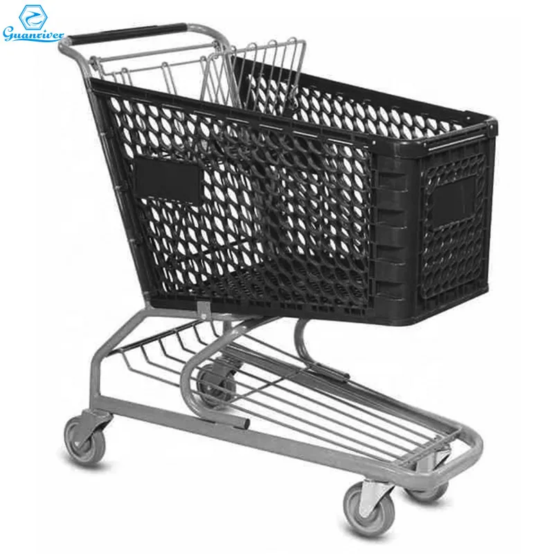 Semi-Plastic Supermarket Shopping Mall Trolley Cart with Seat Metal Hand Truck