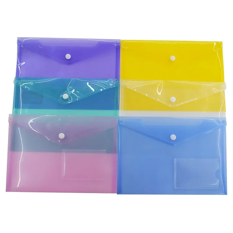 Plastic Envelopes Poly Envelopes A5 PP Snap Button Document Envelope File Folder Bag with Name Card Pocket