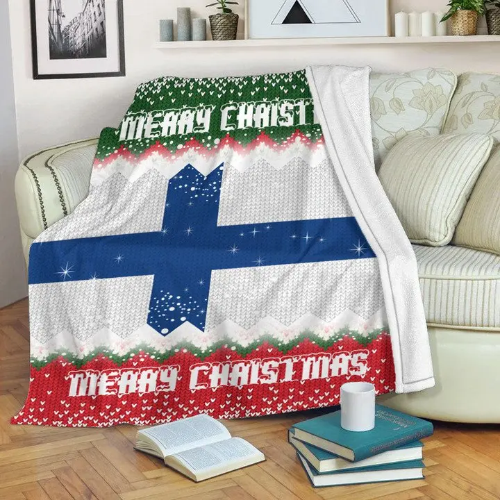 Custom Manufacturers Wholesale Polyester Finland Flag Flannel Blanket Adult Sofa Office Knitted Blanket Custom Throw Blankets