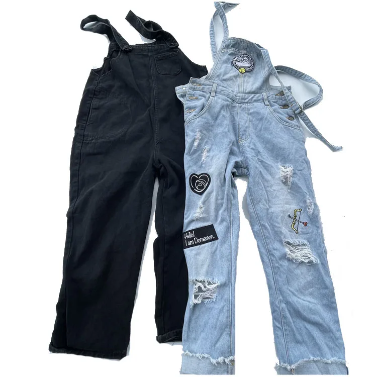 Factory used clothes bales Korean second hand suspender short  preloved ladies jumper pants long in bundle klgs