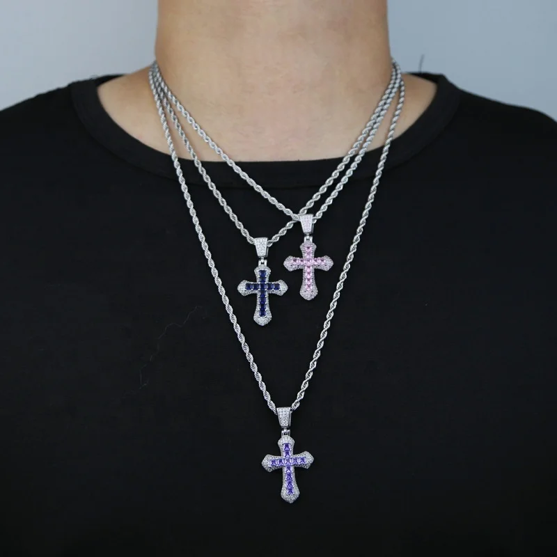 Men Women Hip Hop Cross Pendant Necklace Zircon Chain Jewelry Fashion Trendy Creative