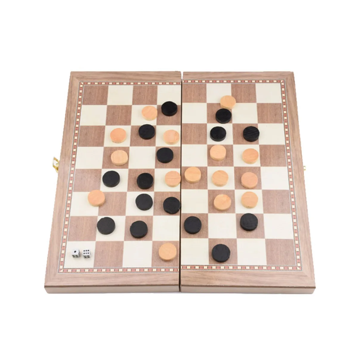 Folding wooden three-in-one chess set Wooden chess set  checkers portable entertainment board games
