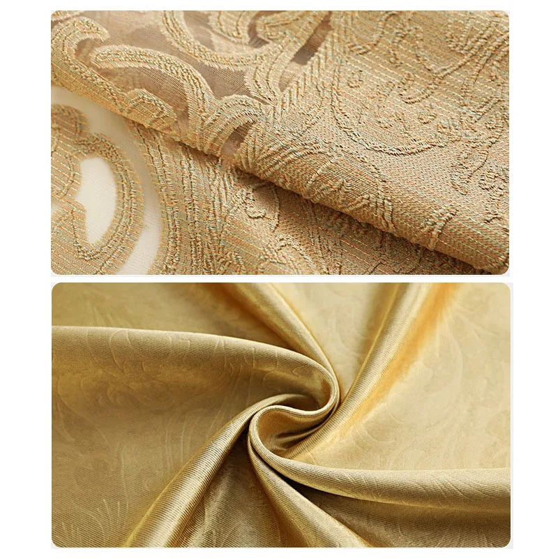 European classic lace jacquard warp knitted 100% blackout curtain living room bedroom luxury golden window gauze curtains