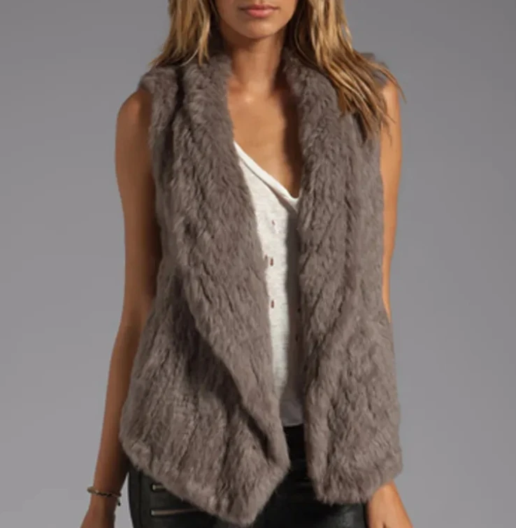 YR556 Australia Girls Knitted Rabbit fur vest Fashion Rabbit Fur Women Designer Vest