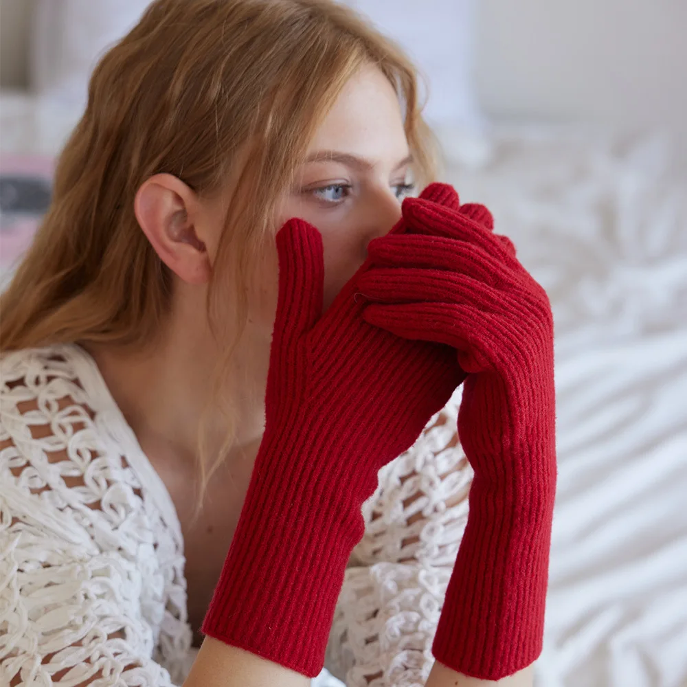 New Fashion Unisex Touch Screen Gloves Stretch Knitted Wool Blended Full Finger Soft Winter Solid Color Gloves