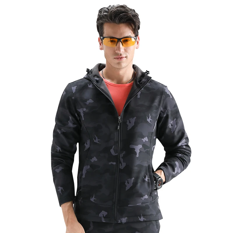 
factory custom waterproof windproof breathable black gray blue camo pattern fleece lined warm softshell hiking jacket 