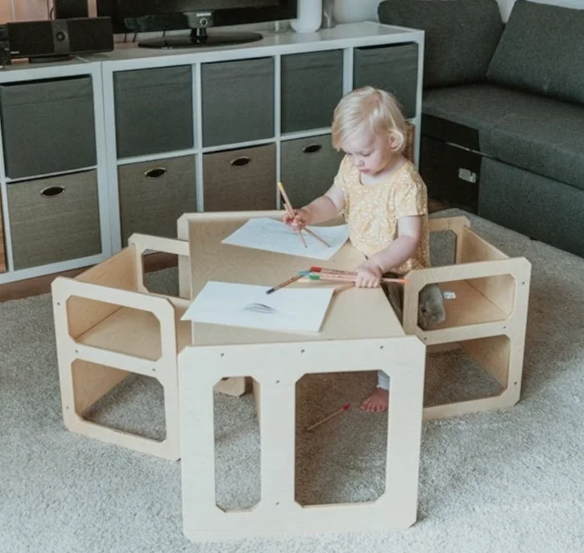 Modern Wooden Kids Study Table and Chairs Custom Suitable for Children under 7 Years Old