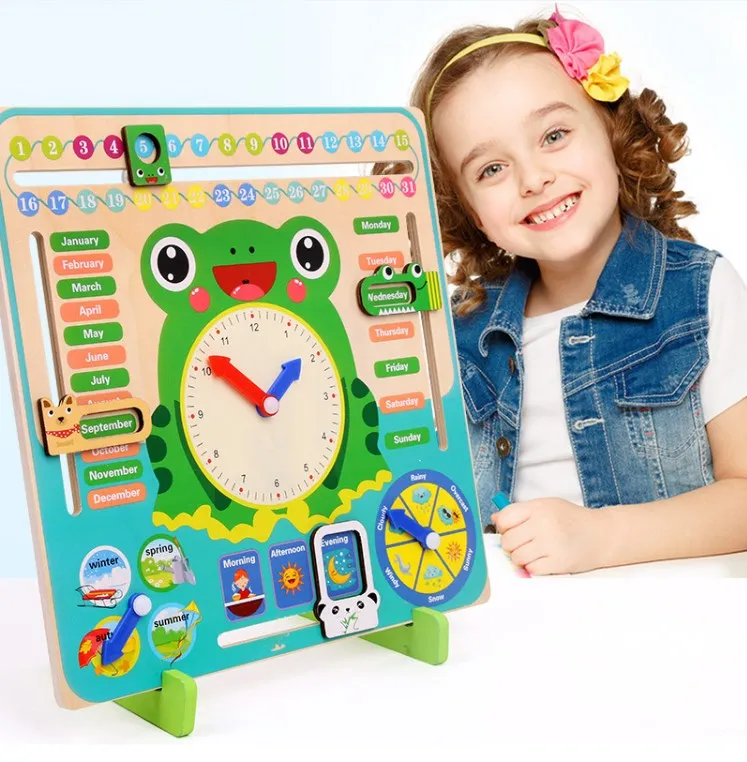 Weather Calendar Cognition Children Kindergarten Learning Toy Wooden Clock Toy Educational perpetual calendar wooden kids