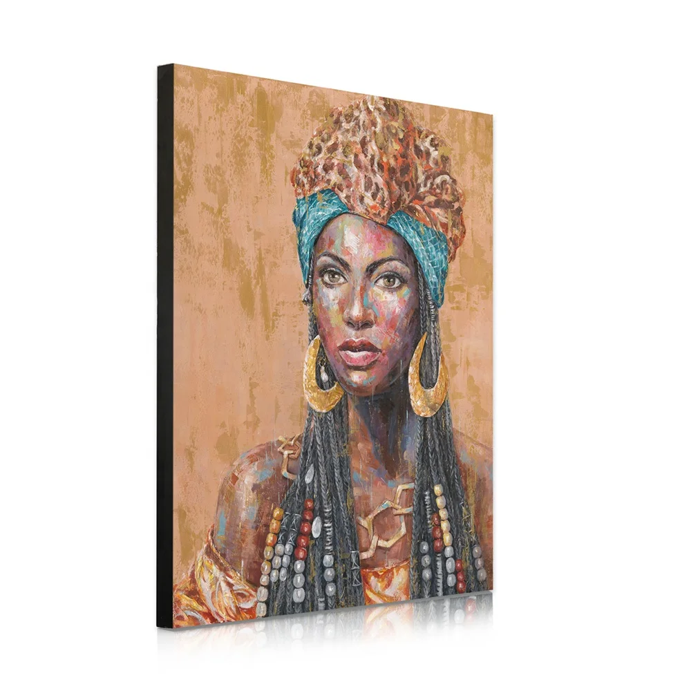 Custom Global Designs Colors Picture Home Living Room Decoration Canvas Wall Arts Acrylic Paint African Women Oil Paintings
