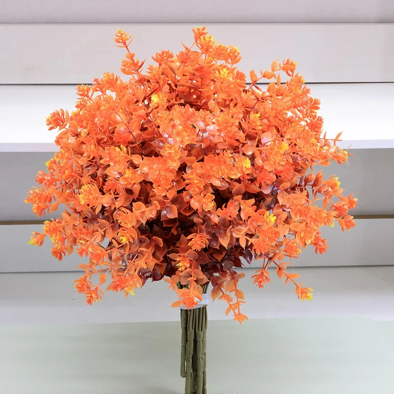 Factory wholesale plastic grass simulation eucalyptus home decoration ornaments autumn color eucalyptus (with flowers)