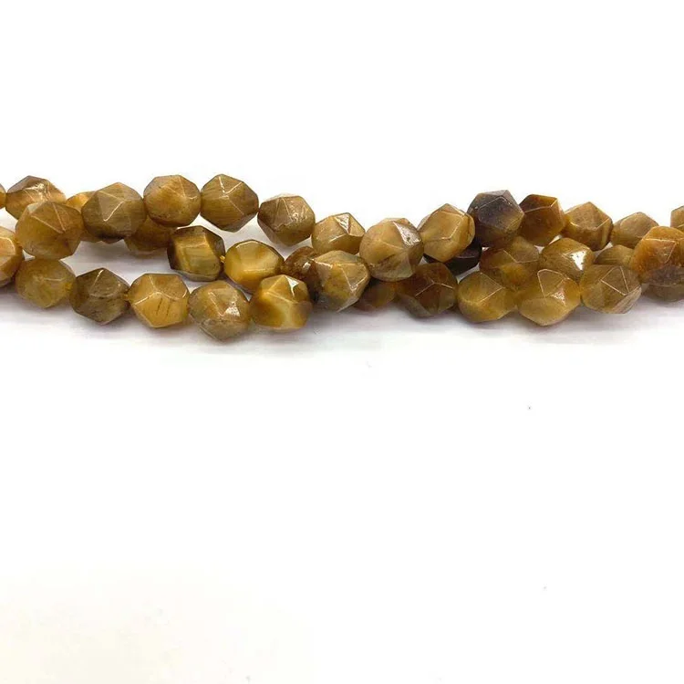 Tiger Eye Natural Semi-precious Stones  8 mm  Golden Dyed Faceted Polygonal Cut Beads For Jewelry Making