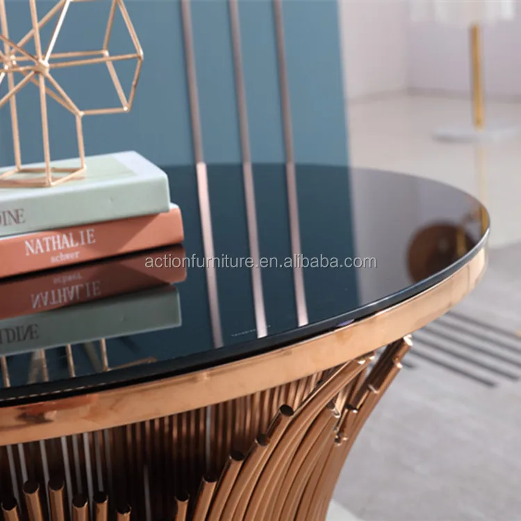 New Italian design modern hot sale  round stainless steel glass marble top  living room tea table coffee table side table