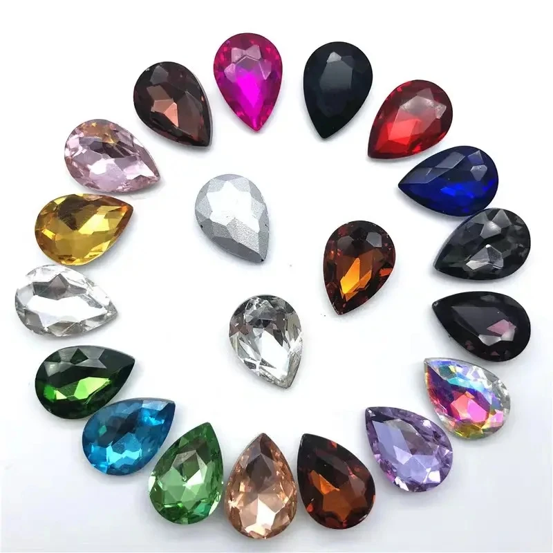 Factory Direct Sale Glass Point Back Gemstones Teardrop Multiple Size Non Flat Back Crystal Rhinestones For Garments Accessories