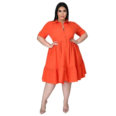 Solid color large fat woman short sleeve shirt dress monotonous fashion 5XL large size dress