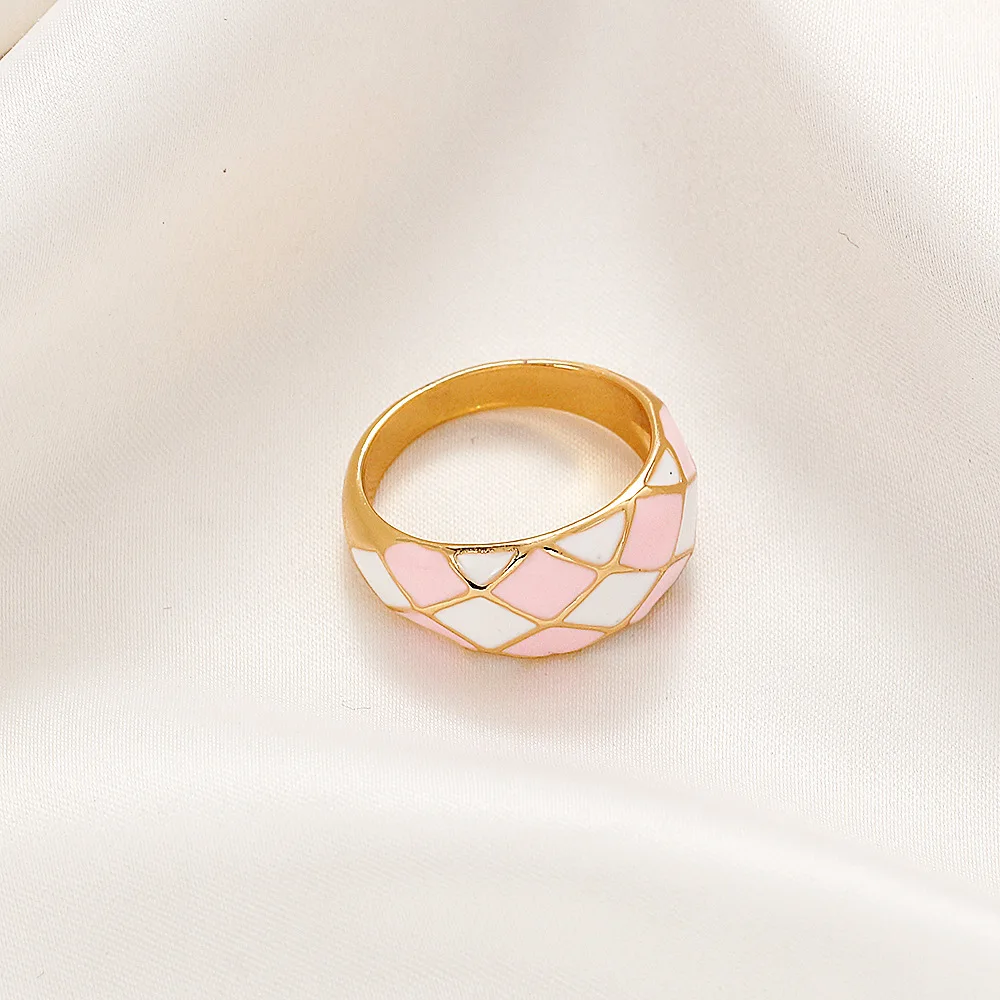New Arrival Enamel Heart Flowers Alien Link Open Rings Fashion Cute for Girls Women Designer Pink Purple Gold Plated Zinc Alloy