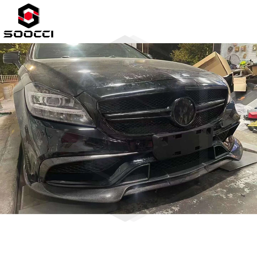 Carbon Fiber BRS Style Front Splitter Lip for Mercedes Benz CLS-Class W218 CLS63 2016-2018 Front Bumper Lip Spoiler Body Kit