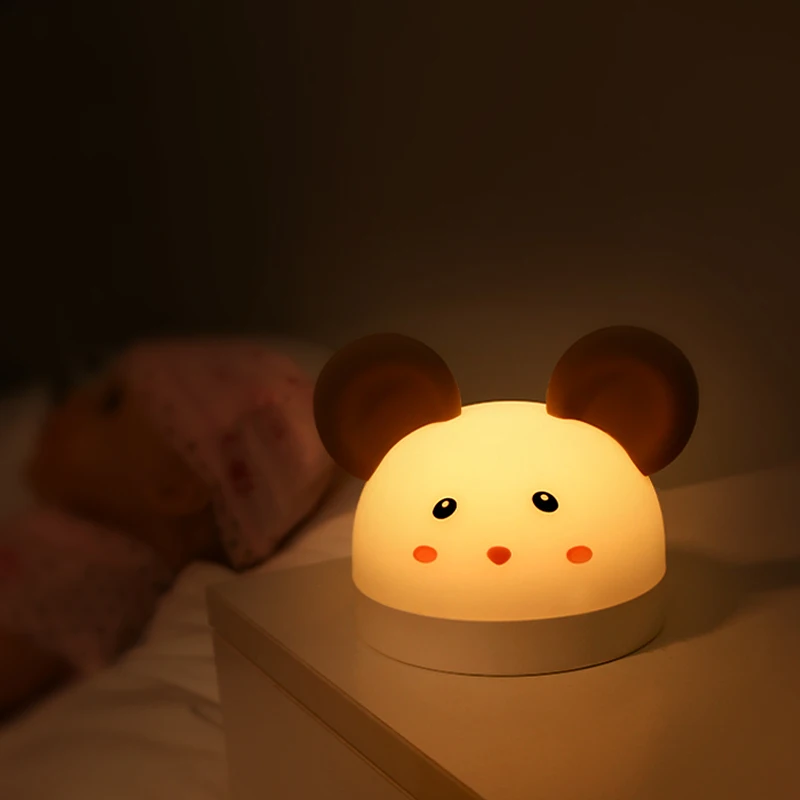 Super Cute Mouse Animal 7 Colors Light Changing Silicone LED Toy Lamp Squish Silicone Soft Mouse Alarm Clock Night Light
