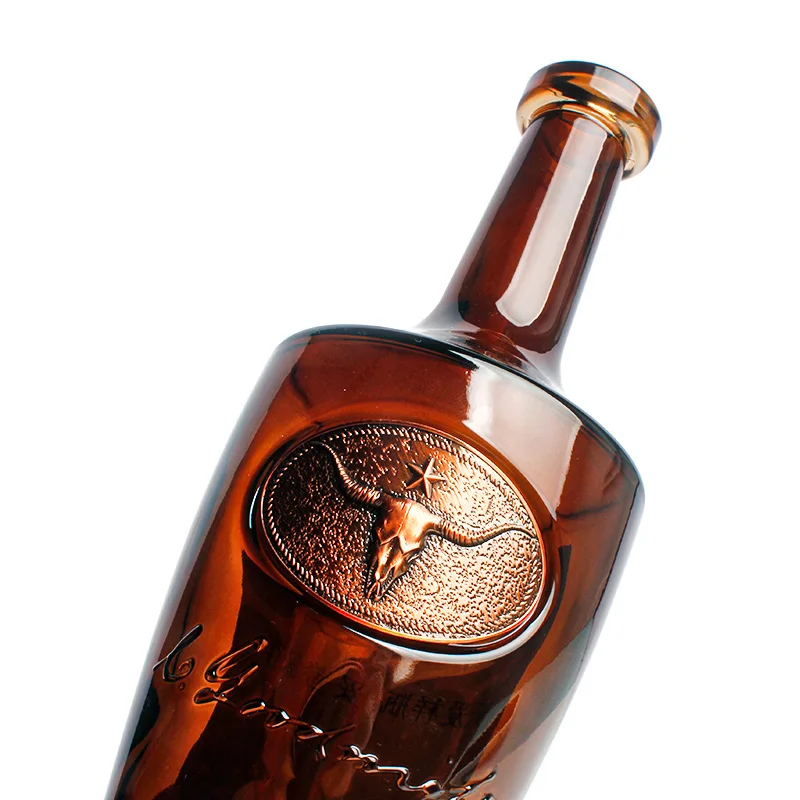 Custom 3d embossed metal label brandy vodka whisky tequila gin spirits Zinc Alloy  Adhesive metal sticker aluminum label