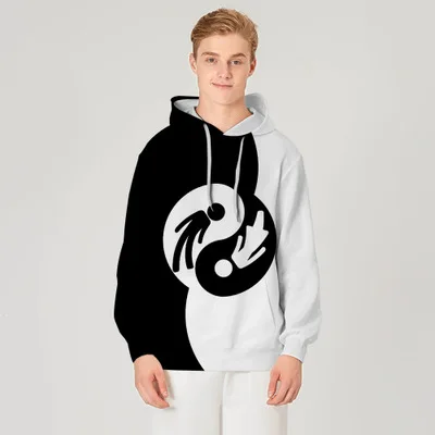 
2020 Mens 100% Cotton Black and White Tai Chi Eight Gossip Pullover Hoodies Sweatshirts 