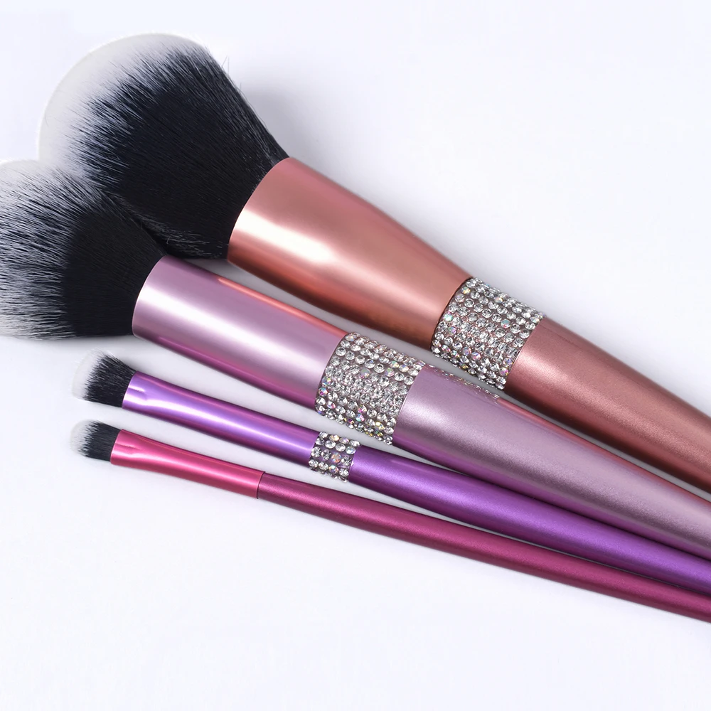 Private Label Top Quality ODM White Purple Synthetic Hair Aluminum Ferrule Crystal Diamond Acrylic Handle Makeup Brush Tools
