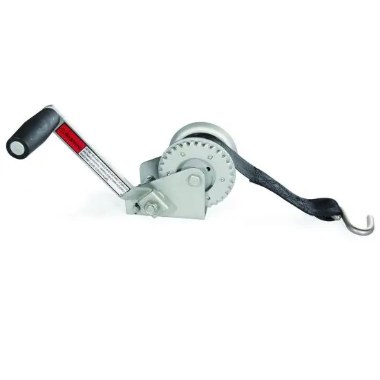2200lbs Marine Boat Trailer Hand Winch with Polyester Strap Webbing Snap Hook