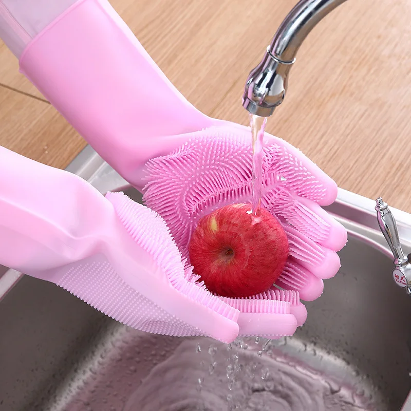 Free Samples Factory Wholesale Silicone Dishwashing Gloves With Scrubber