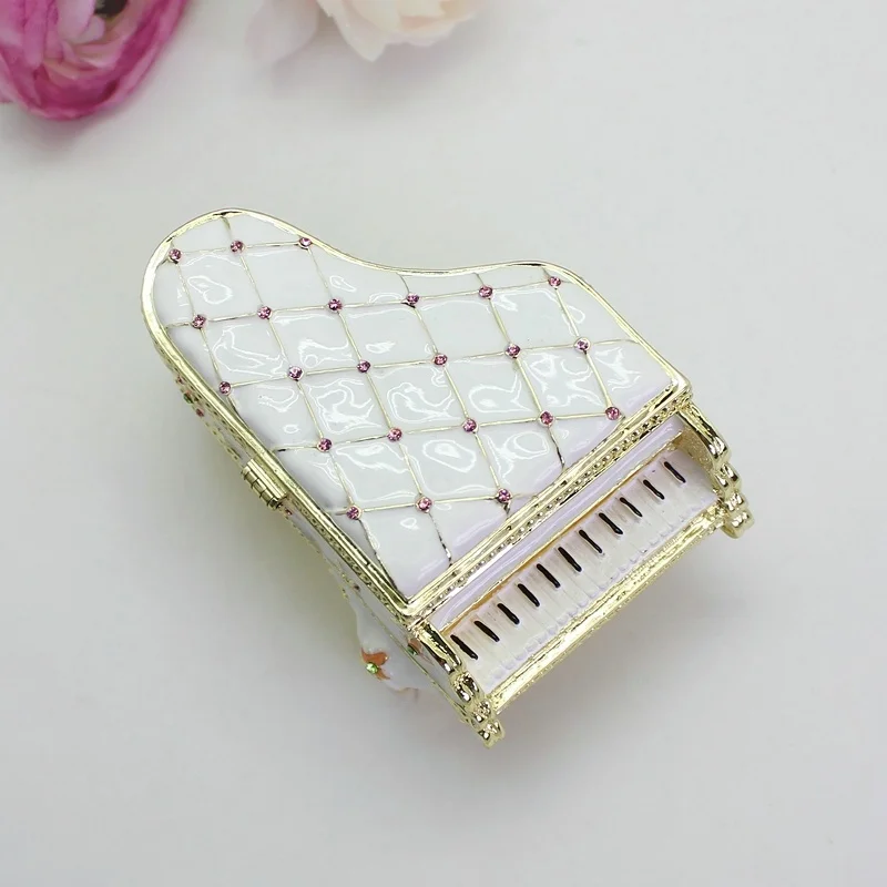 SHINNYGIFTS Pewter Enamel Hand Painted Big Size Piano Trinket Box Wedding Gifts Desk Decorative Box