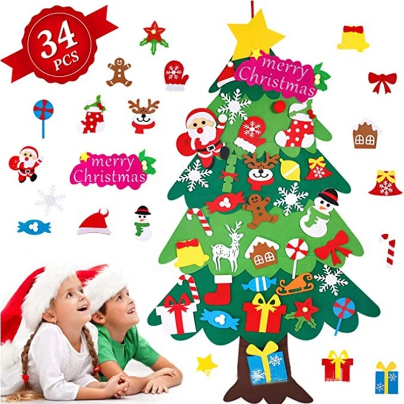 
Logo custom Christmas tree felt decoration wholesale felt ball Christmas tree manufacturer table felt Christmas tree 