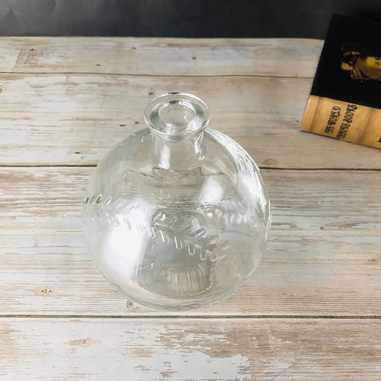 Ball Shape Whisky 750ml Custom Embossed Clear Glass Liquor Bottle