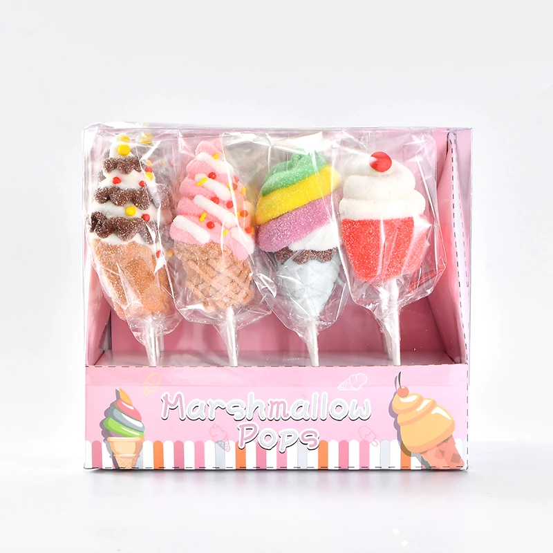 HALAL wholesale ice cream shaped big cartoon marshmallow lollipop decorated candy