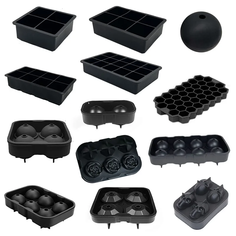 Customized Summer Commercial Eco-Friendly Silicone Rubber Ice Cube Grinding Tool Food Grade Milk Tea Ice Grid Lid Ice Ball Mold