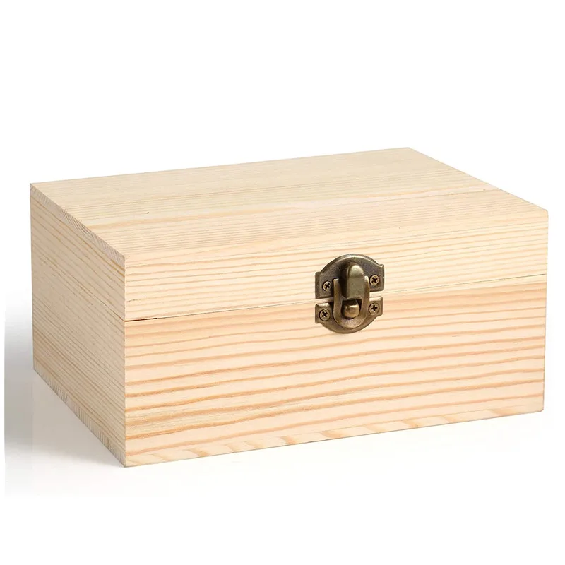 Custom LOGO Large Hinge Lid Cheap Pine Wooden Gift Packing Box Wood Box