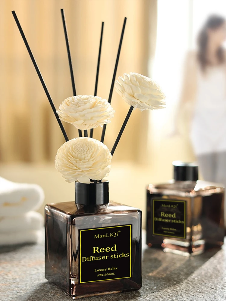 200ml Black wholesale Scented Oil diffuser Decorate Glass Bottle Aroma Reed Stick for Home Fragrance