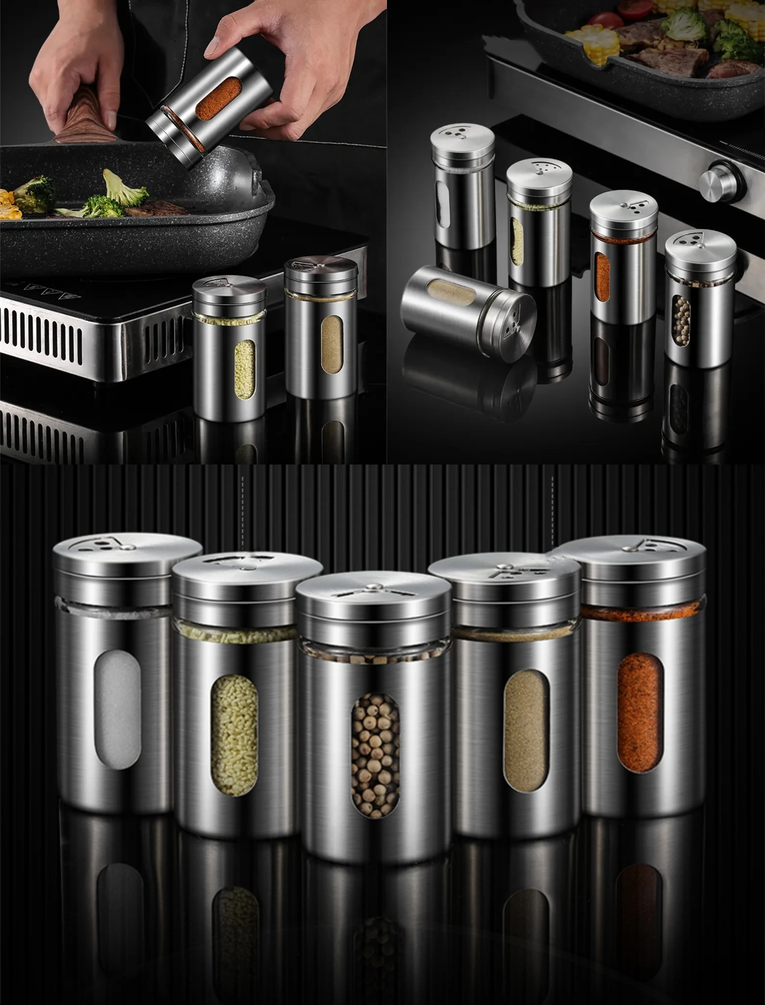 Kitchen Tools Round 70 ml Stainless Steel Herb Bottle BBQ Spice Containers 70ml Pepper Salt Shaker