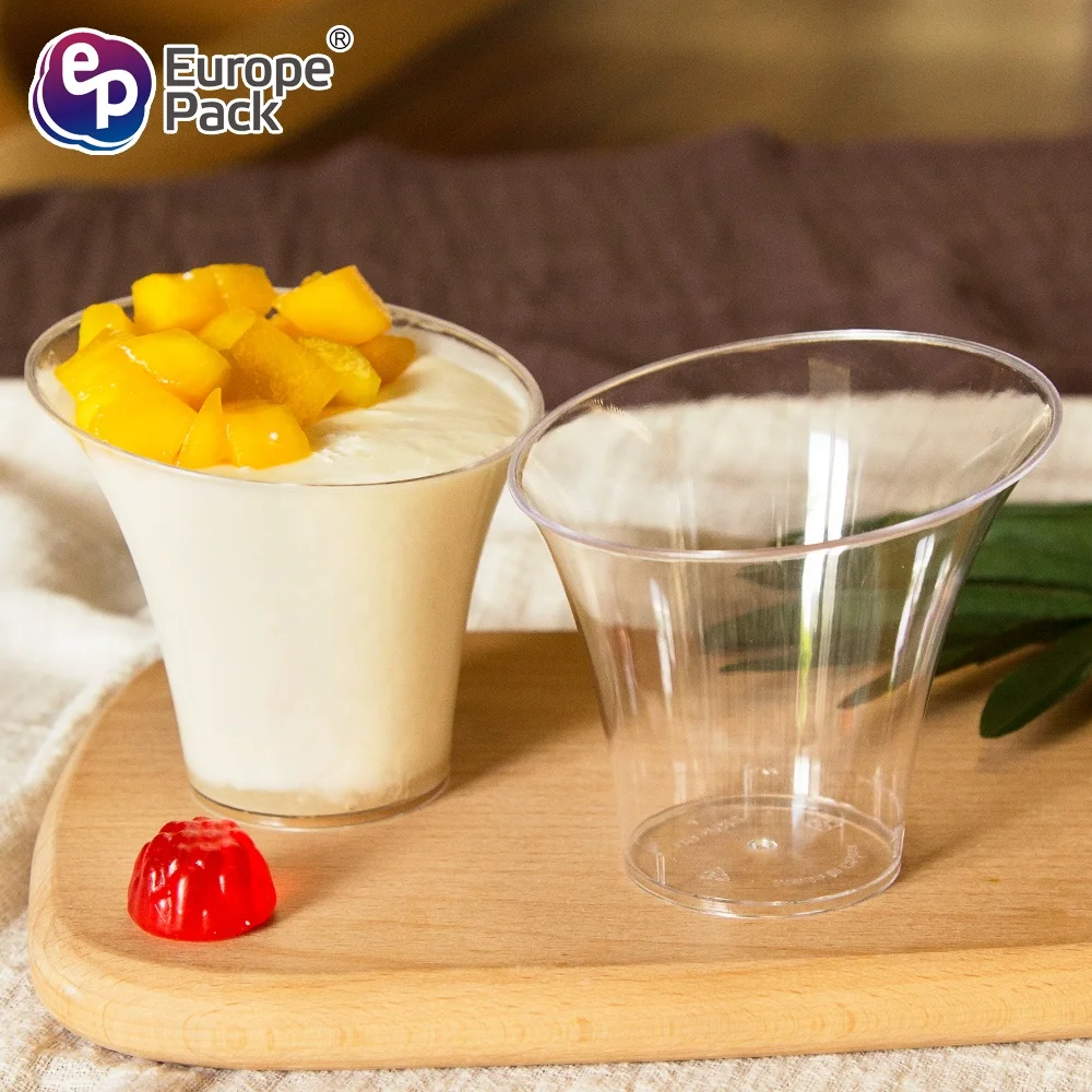 EPK new products bevel connection design special shape 135ml ps chalice cup plastic pudding cup