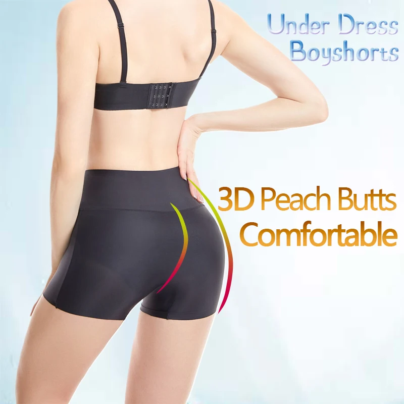 Women Seamless Anti-Chafing Boyshorts Tummy Control Boxer Mid-Rise Under Pants for Dress non-slip elastane Invisible Underwear