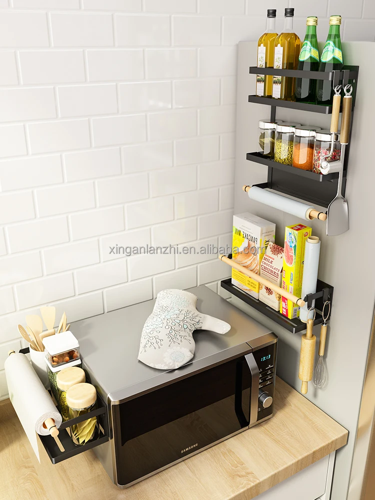 Kitchen Home Fridge Refrigerator Side Mounting Magnetic Spice bottle snack plastic wrap towel Rack Storage hanger Shelf